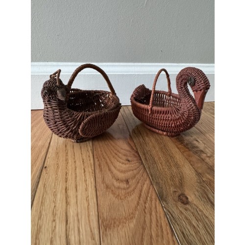Vintage Woven Wicker Duck & Chick Basket Set Cottage Core Farmhouse Decor 4”x5”