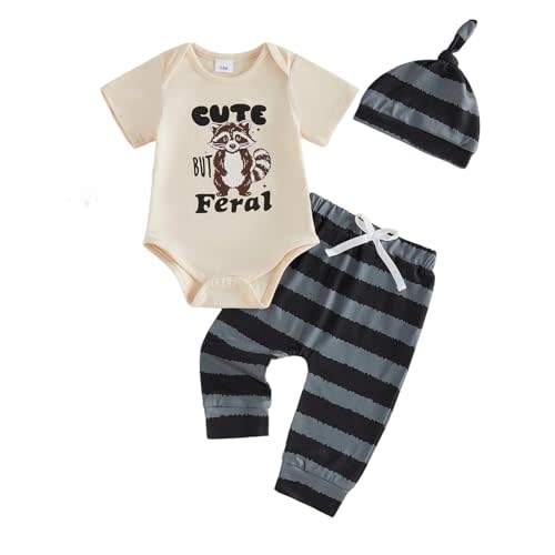 Baby Boy Summer Clothes Raccoon Cute But Feral Bodysuit Jogger Pants Hat Cute Newborn Coming Home Outfit 1st Rodeo