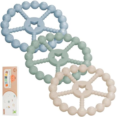 Baby Teething Toys 0-12 Months - Loviomad 3 Pack Ring Teether Baby Toys, Newborn Infant Essentials, Food Grade Silicone Teething Toys for Babies 6-12 Months, Shower Gifts Teething Relief (Girl/Boy)