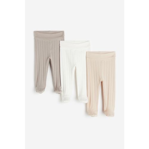 3-pack Ribbed Cotton Leggings, Light taupe/light beige