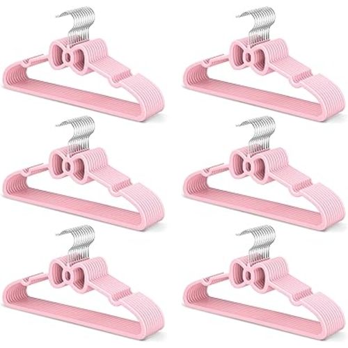 15.5 Inch Kids Butterfly Bow Hangers 60 Pack, Durable Big Kid Hangers for Youth, Teen and Petite Woman, Plastic Kids Hanger, Cute Childrens Hanger for Closet, Pink