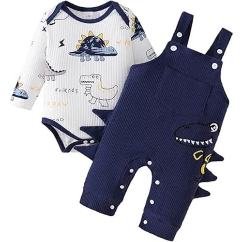 Baby Boy Clothes Fall Winter Outfits Infant Dinosaur Romper Cartoon Adjustable Suspender Overalls Pants Set