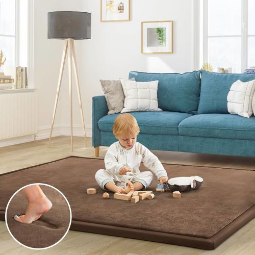 Baby Play Mat for Floor Tummy Time Nursery Rug Muscle Area Rug Playroom Rug Tatami 50 * 50" Memory Foam 1.3" Thick Crawling Mat For Babies,Toddlers, Infants, Kids,Floor Mat,Coffee