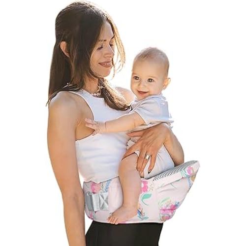 Baby Hip Carrier‌ - Infant Toddler Hip Seat for 0-36 Months (0-66 lbs). Adjustable Waistband, Breathable Mesh & Enhanced Safety, Side-Carry & Front Carry Options (Flower)