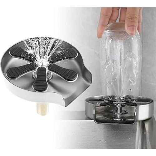 Stainless Steel Glass Rinser, Faucet Glass Rinser for Kitchen Sinks,Metal Cup Cleaner for Sink,Glass Bottle Cleaner Sink Attachment (9 holes standard, Brushed Stainless)