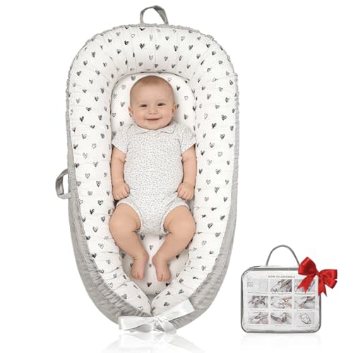 Baby Lounger | Organic Cotton Infant Lounger | Reversible, Adjustable & Portable Floor Lounger | Soft, Breathable, Washable Cover