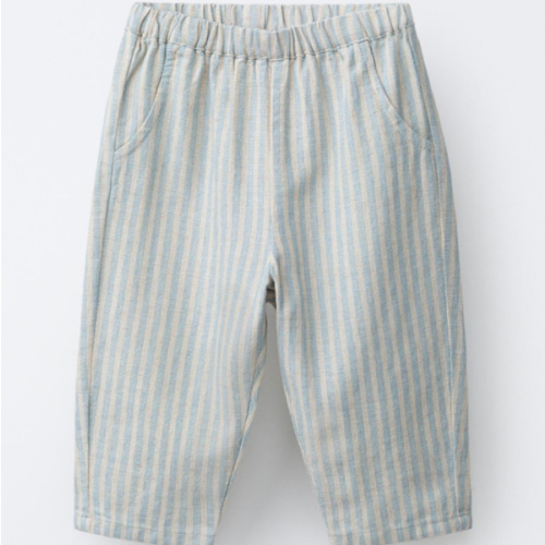 STRIPED COTTON AND LINEN PANTS - Aquamarine | ZARA United States