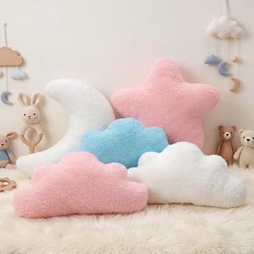 5 Pcs Faux Fur Star Moon Cloud Shaped Pillow Set