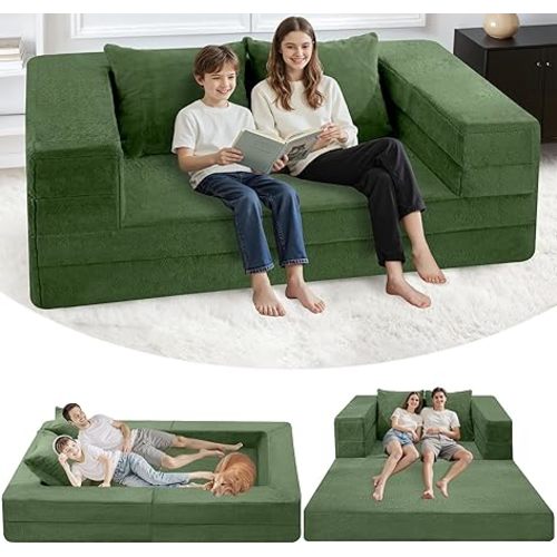 Futon Sofa Bed with Pillow, 3-in-1 Sleeper Sofa Bed with Removable Cover, Convertible Floor Sofa Bed, No Assembly Boneless Couch for Living Room, Bedroom