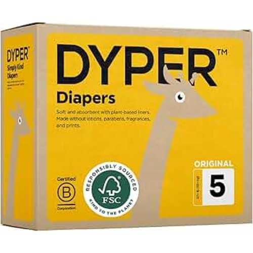 DYPER Baby Diapers Size 5 | Honest Ingredients | Cloth Alternative | Day & Overnight | Made with Plant-Based* Materials | Hypoallergenic for Sensitive Skin, Unscented