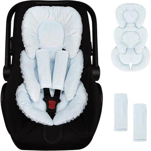 GFU Inserto para asiento de carro para bebé con soporte para cabeza y cuerpo, inserto reversible para recién nacido para asiento de carro con almohadillas para correas, cojín suave almohada inserto