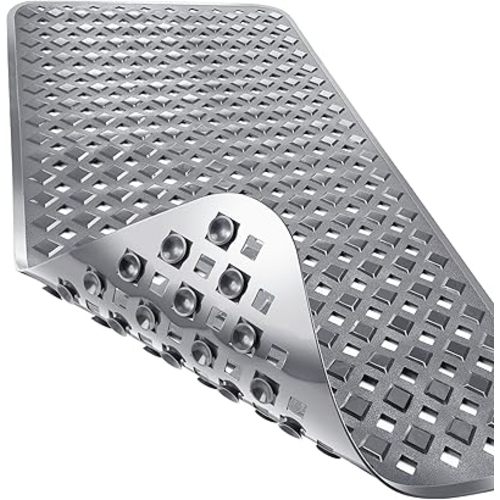 Yimobra Non Slip Bath Mat, Super Strong Suction Cups,34.5"x15.5"Long Tub Mat with Drain Holes, Machine Washable Fast Draining Shower Mats, Bathroom Essentials,Gray
