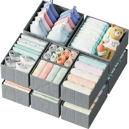 Amazon.com: Drawer Organizer Clothes Set of 12 Grey - Dresser Organizer For Nursery, Bedroom, Closet - The Perfect Baby Clothes Organizer and Storage & General Nursery Organization or Dresser Drawer Organizers