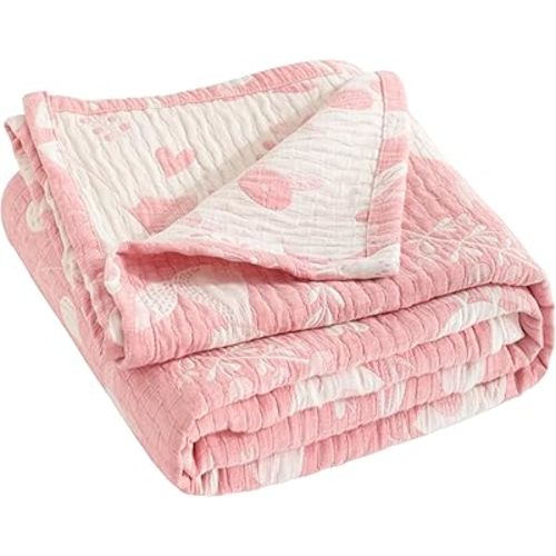 NTBAY 3 Layer Toddler Blanket, Muslin Cotton Jacquard Bed Blankets, Lightweight Thermal Baby Blanket, Super Soft and Warm Crib Blanket for All Seasons, Decoration Gift, 30"x40", Pink Owl