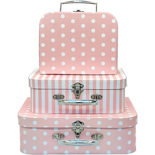 Paperboard Suitcases Set of 3 Decorative Boxes, Compatible with Barbie Storage Organizer, Doll Clothes, Toys, Photos, Accessories, Hat, Cute Storage Gift Boxes for Kids Girls Home Decoration