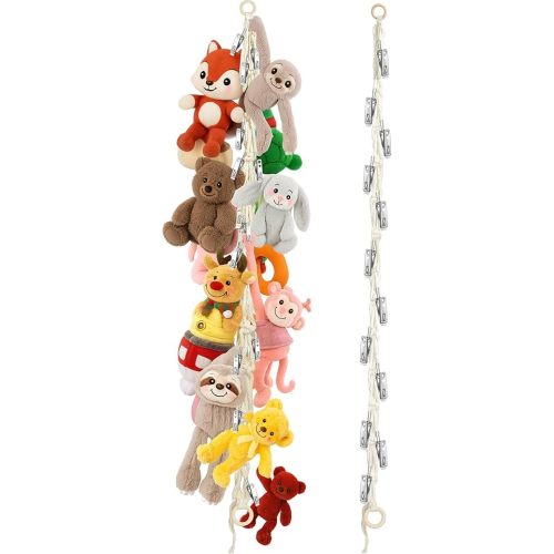 Stuffed Animal Storage Hammock Corner - Hanging Stuffed Animal Holder with 20 PCS Metal Clips, Boho Stuffed Animal Organizer Chain for Hanging Hats Socks Holiday Cards