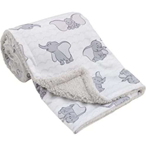 Disney Dumbo White and Grey Super Soft Baby Blanket with Sherpa Back