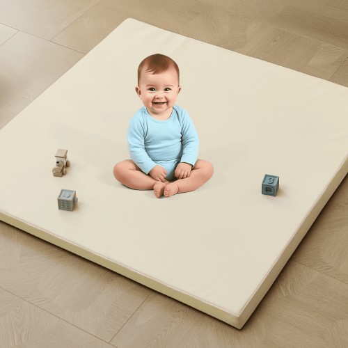 Teler Leather Baby Play Mat, 1.3" Thick Leather Crawling Mat, Cushioned & Waterproof Soft Playmat for Toddlers, Infants, 59" x 59", Beige