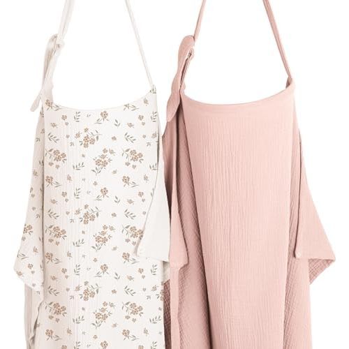 Konssy 2-Pack Muslin Nursing Cover Up for Breastfeeding Mom with Rigid Hoop