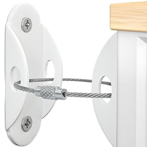 Furniture Anchors (10 Pack) for Baby Proofing, Furniture Straps Anti Tip Furniture Anchor Securing 400 lbs/Keep Baby Pet Safety from Falling Furniture, Metal White Earthquake Straps