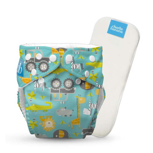 Charlie Banana Baby Washable Reusable Cloth Diapers One-Size Multicolor Gone Safari - 1 Pack - 0.44 lb