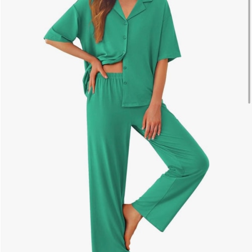 Ekouaer Women Pajamas Set Button Down Sleepwear Short Sleeve Pjs Soft Comfy Nightwear with Long Pants S-XXL