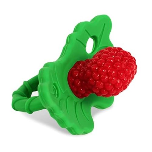 RaZbaby RaZberry Silicone Baby Teether Toy - 3M+ Berrybumps Soothe Babies Sore Gums - Infant Teething Toy - Hands Free Design - BPA Free - Easy-to-Hold Design - Teething Relief Pacifier - Fruit Shape/Red