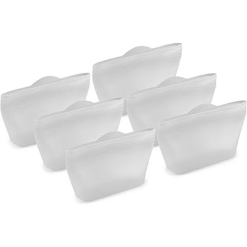 Home Logic Reusable Snack Bags - Set of 6 Clear Silicone Freezer Bags, Airtight Leak Resistant Reusable Zip Bags for Kitchen Home Food Prep, Microwave & Sous Vide Safe