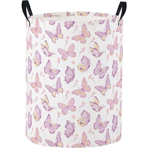Baby Laundry Basket Baby Nursery Hamper Kids Laundry Basket Toy Storage Bin for Boys Room Decor Gift Baskets for Bedroom Bathroom(Purple Butterfly)