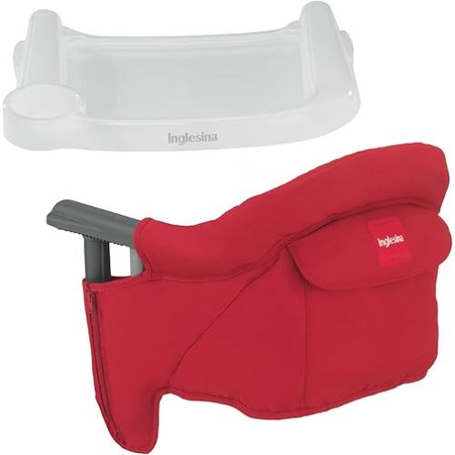 Inglesina Fast Table Chair - Red + Fast Dining Tray - Portable Baby High Chair - for Babies & Toddlers up to 37 lbs - Fits Tables 0.8'' to 3.5'' Thick - Compact & Easy to Use - Travel Bag Included