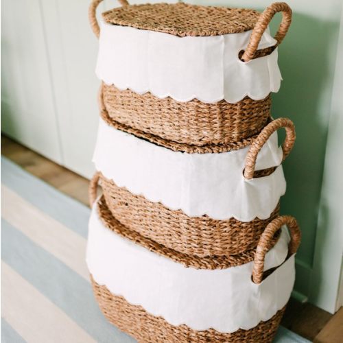 Bunny Williams Nesting Baskets with Scalloped Liner - Set of 3