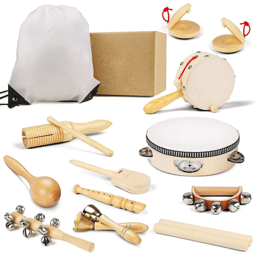 ABSOKE Toddler Musical Instruments Toys - Baby Toys for Kids Preschool Educational, 15 PCS Learning Percussion Instruments for Boys and Girls with Storage Bag