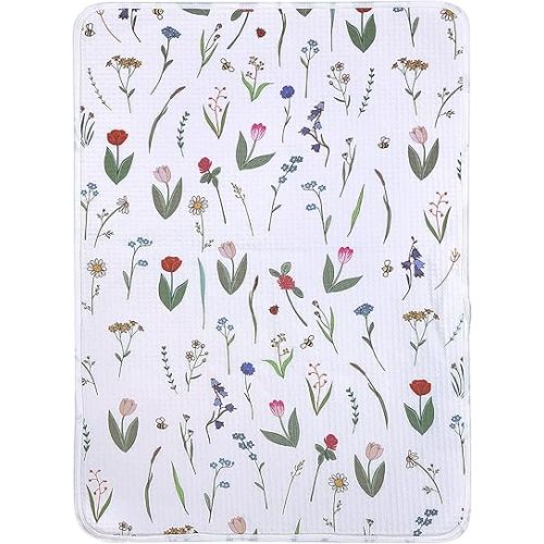 haakaa Waterproof Changing Pad Liners, 100% Cotton, Soft & Breathable (1pc, 19.5" x 27.5" Honey Blossom)