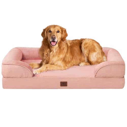 EHEYCIGA Orthopedic Dog Beds for Extra Large Dogs, Waterproof Memory Foam XL Pet Bed with Sides, Non-Slip Bottom and Egg-Crate Foam Big Dog Couch Bed with Washable Removable Cover, Dusty Pink
