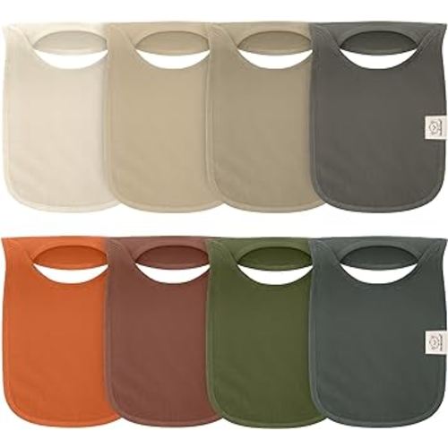 8-Pack Baby Bibs for Boys, Girls - Pullover Bibs for Drooling Teething Baby Girl & Boy Toddler, Newborn, Soft & Absorbent, Cute Colors, Large Torso Coverage Keep Infant Clean & Dry (Brick)