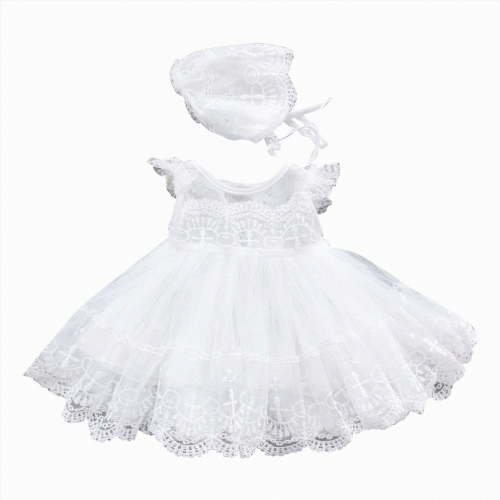Gubotare Baby Dresses Baptism Lace Newborn Baby Girls Dress Crochet Tulle Ruffled Sleeve Christening Gown 6 12 Months (White,6-12 Months )