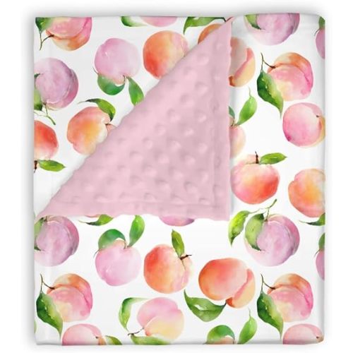 Mink Baby Girls Blankets Dirty Pink Peaches, Watercolor Cute Peach Fruit Soft Double Layer Dotted Backing Receiving Swaddle, Newborn Infant Toddler Nursery Crib Bedding Shower Gift 30" x 40"