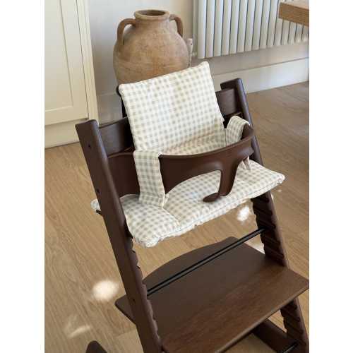 Taupe Gingham Highchair Cushion: Waterproof Wipeable 2-in-1 Compatible With Stokke Tripp Trapp