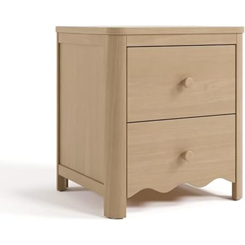 Storkcraft Casablanca 2 Drawer Nightstand (Driftwood) - GREENGUARD Gold Certified, Storage for Kids Bedroom, Premium Wood Nightstand with Elegant, Iconic Wave Detailing and Rounded Posts