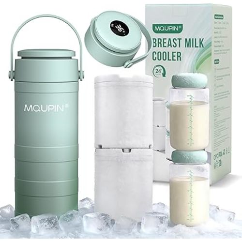 MQUPIN Breast Milk Cooler 20oz with Temperature Display 24Hours 360° Total Cooling Milk Bottle Storage Cooler Breast Milk Cooling Cup for Travel Outdoor (Green)