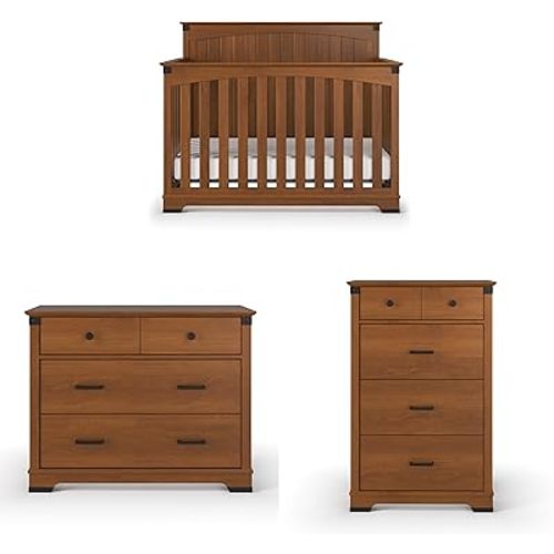 Child Craft Redmond Full Panel Crib, Dresser and Chest Nursery Set, 3-Piece, Includes 4-in-1 Convertible Crib, Dresser and Chest, Grows with Your Baby (Coach Cherry)