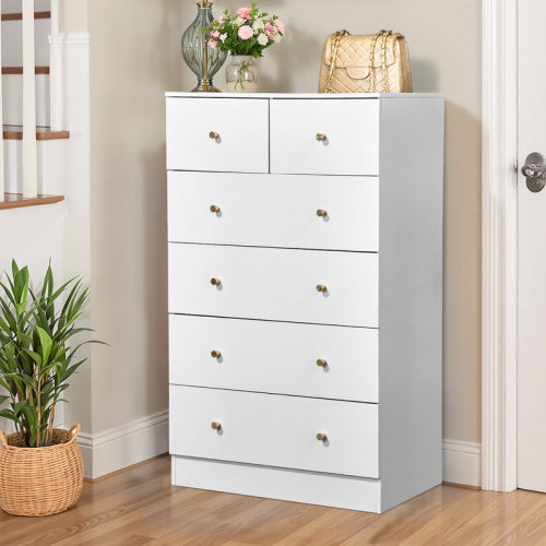 Winston Porter 6-Drawer Large Dresser For Bedroom And Chest Of Drawers With Sturdy Construction Wood Storage Organizer For Closet In White & Reviews | Wayfair