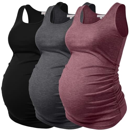 BHOME Maternity Tank Tops for Women Ruched Sleeveless Basic Tops Layering Maternity Shirt Vest Pregnancy Tee