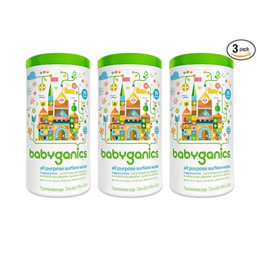 BabyGanics All-Purpose Surface Wipes, Unscented, 75 Count (Pack of 3)