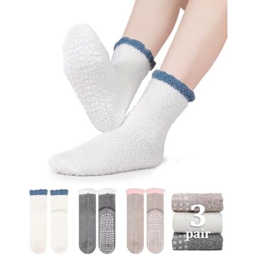 3 Pairs Slipper Fuzzy Socks for Women, Grippy Socks, Christmas Gifts & Stocking Stuffers, Warm Winter Gift