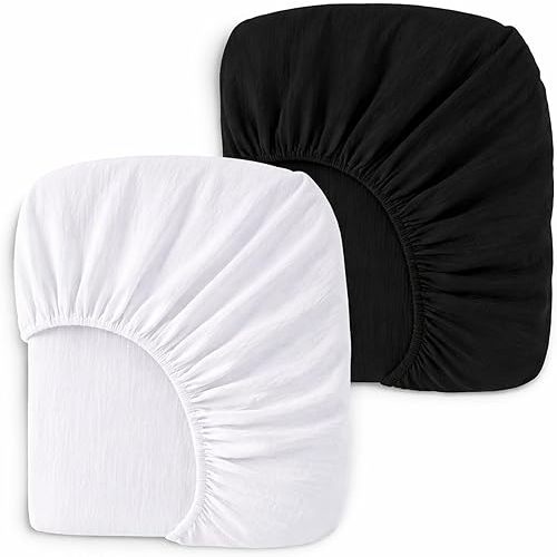 PET REJOIR 2 Pack Muslin Crib Sheets for Boys & Girl- Neutral Breathable Cotton Crib Mattress Sheets Fitted for Standard 28"x 52"- Nursery Décor No Slip Bed Sheets- Black & White