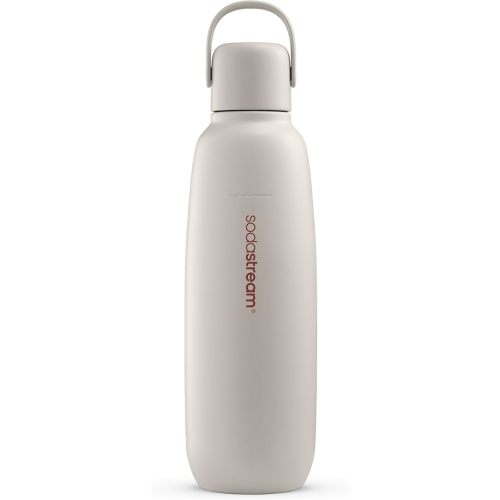 SodaStream - Fizz & Go Cool Bottle | Stainless Steel Carbonating Water Bottle | Keeps Drinks Cold 12 Hrs | Cupholder Friendly | Compatible with Pink CO2 cylinder machines | Sand color | 30.4 oz