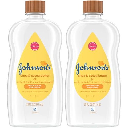 Johnson's Baby Oil, Mineral Oil Enriched with Shea & Cocoa Butter to Prevent Moisture Loss, Hypoallergenic, 20 fl. oz (Pack of 2)