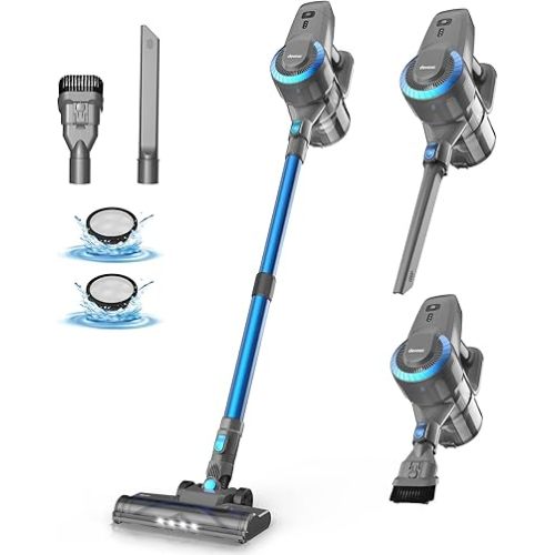 DEVOAC N300 Cordless Vacuum Cleaner, 6 in 1 Lightweight Stick Vacuum, 2200mAh Battery Up to 40mins Runtime, Powerful Handheld Vacuum for Hard Floor Rug Pet Hair Home Dorm (Blue)