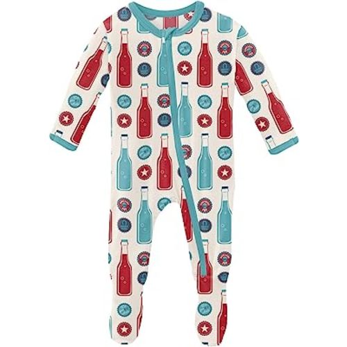 KicKee Pants Print Footies with Zipper, Super Soft One-Piece Jammies, Viscose from Bamboo Sleepwear for Babies and Kids